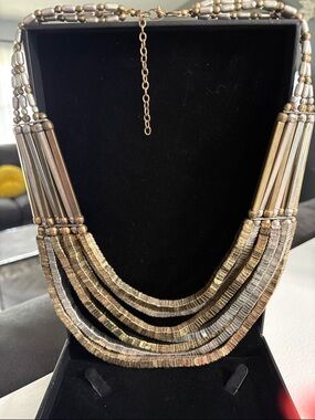 Multi-Row Metallic Bead Statement Necklace - Gold and Silver Tones